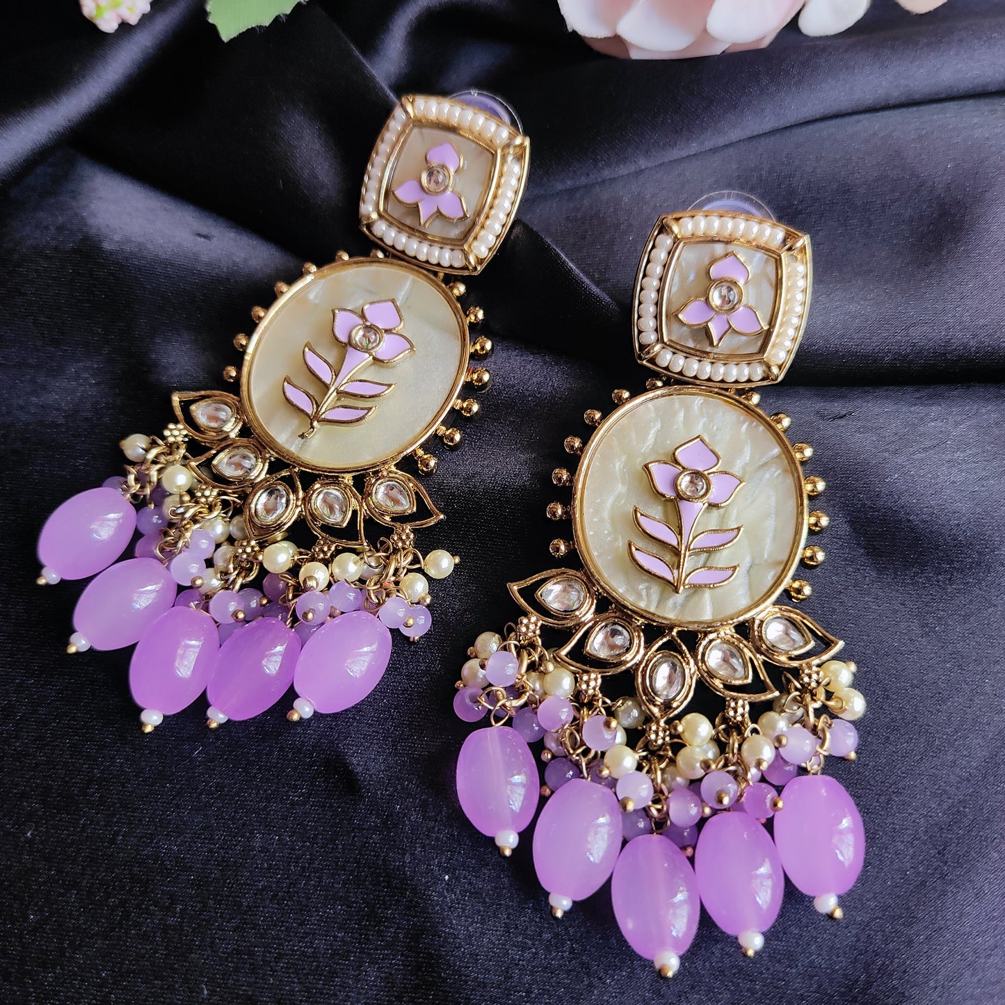 Lavender Luna premium kundan earring