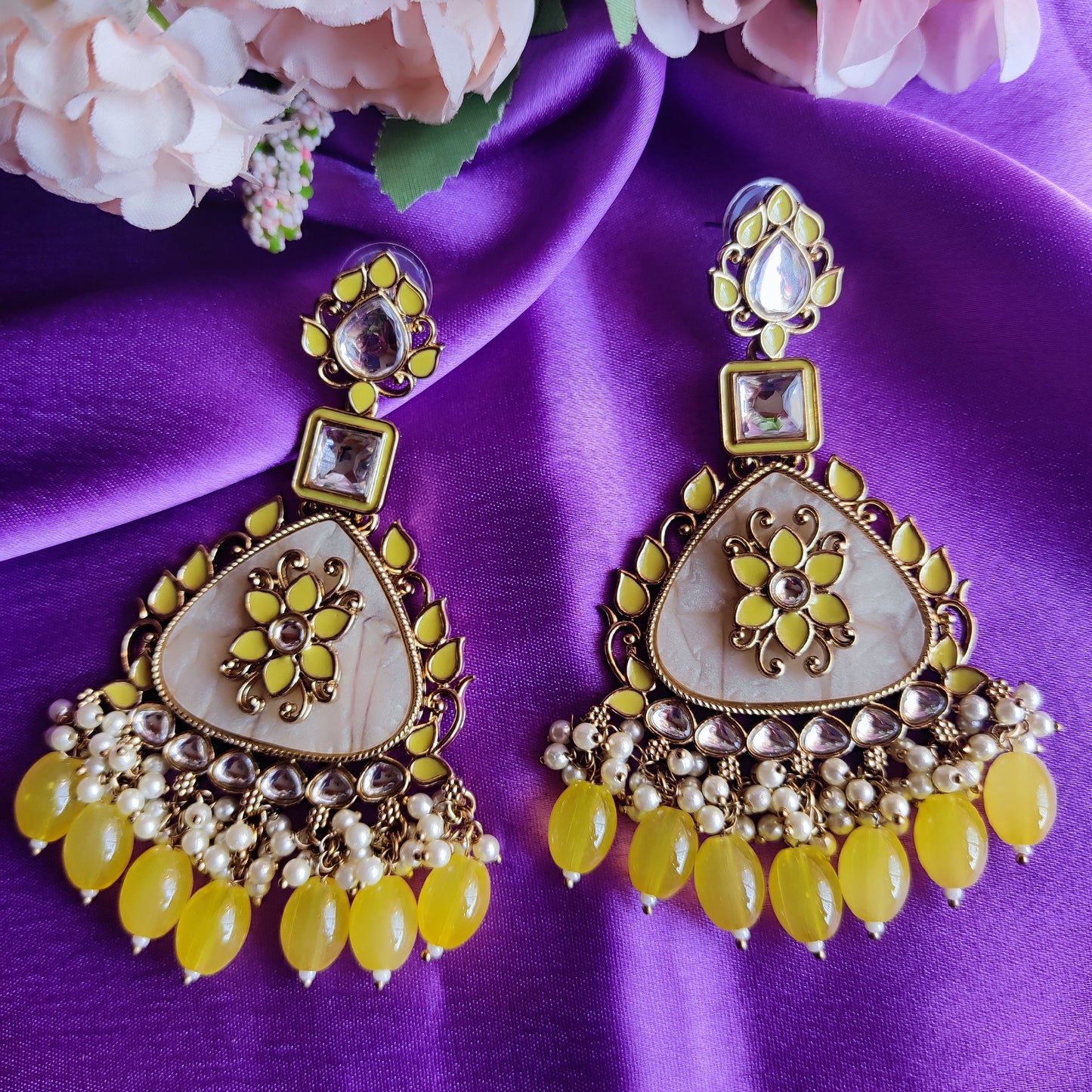 Yellow Tapati premium kundan earring