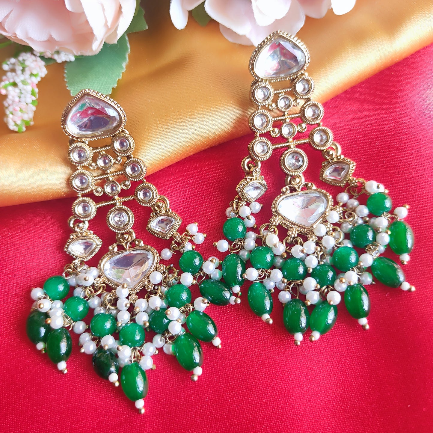 Green Radhika premium kundan earrings