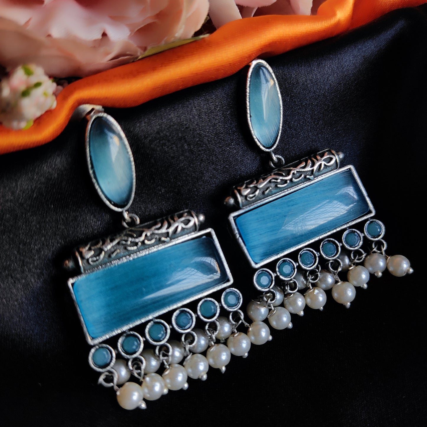 Blue Geeta monalisa stone earrings