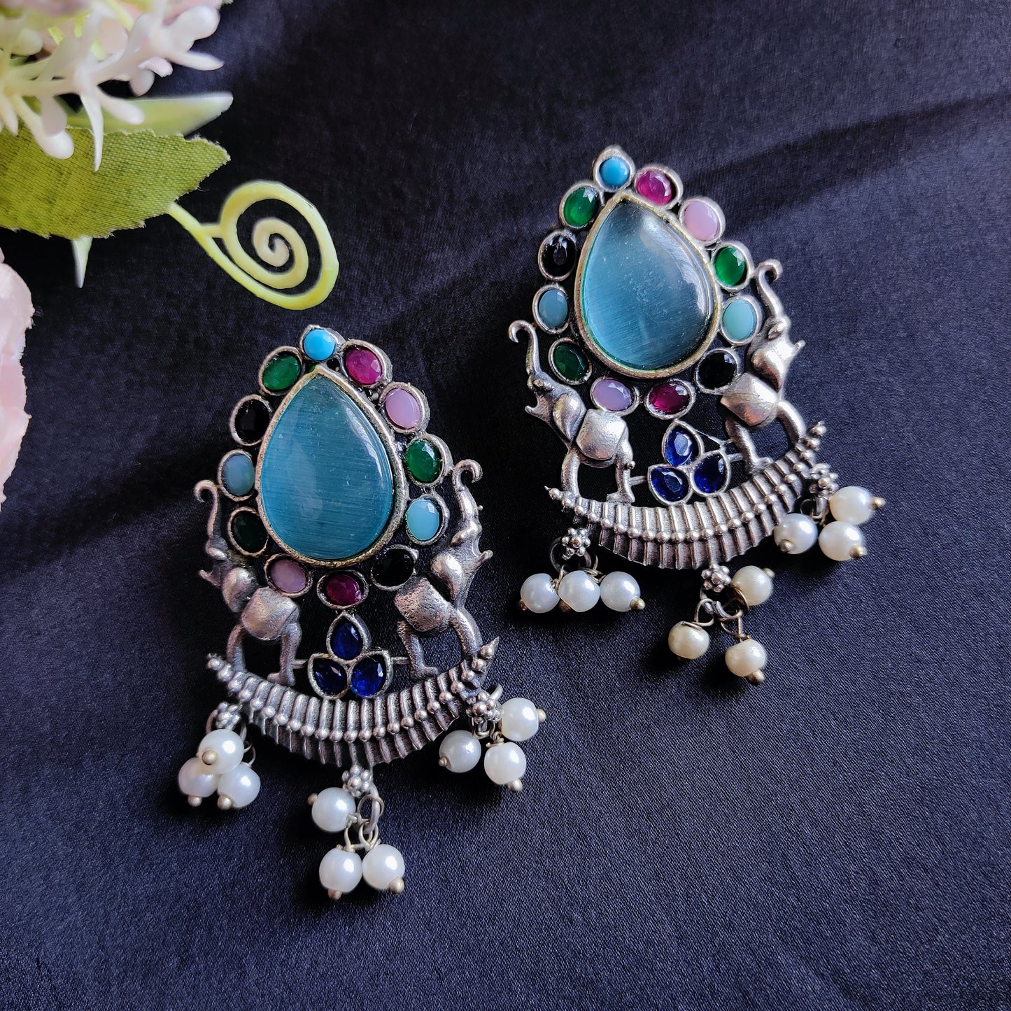 Vinata blue monalisa stone earrings