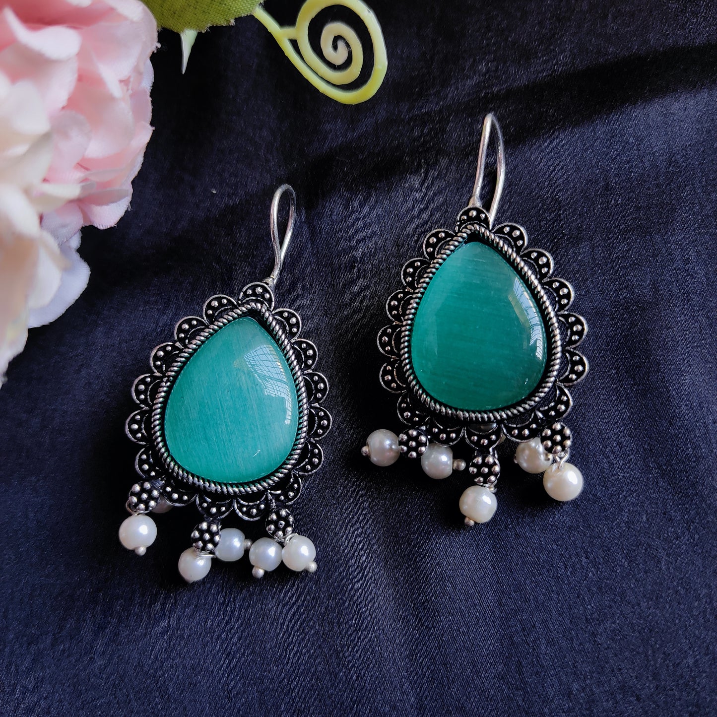 Turquoise luna monalisa stone earring