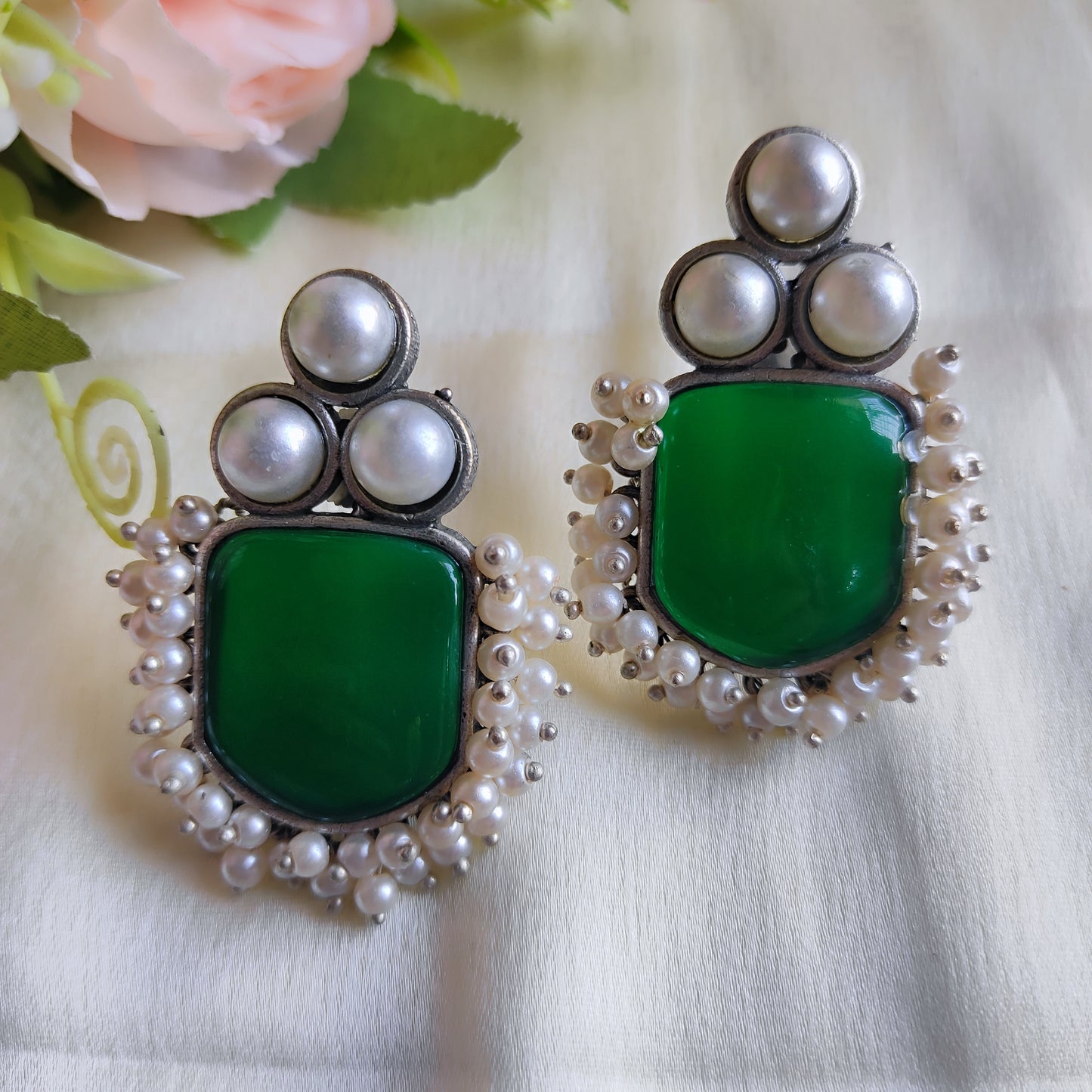 Green Archana monalisa stone earrings