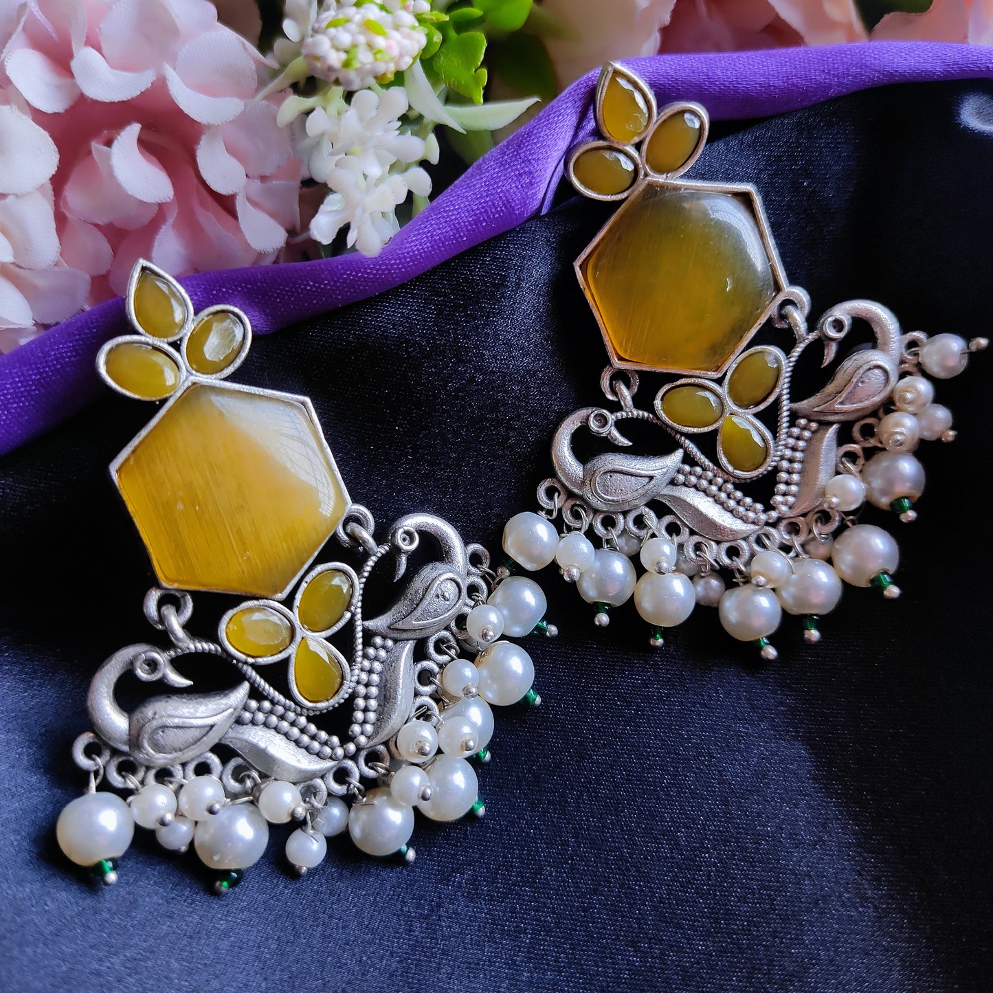 Yellow Nisha monalisa stone earrings