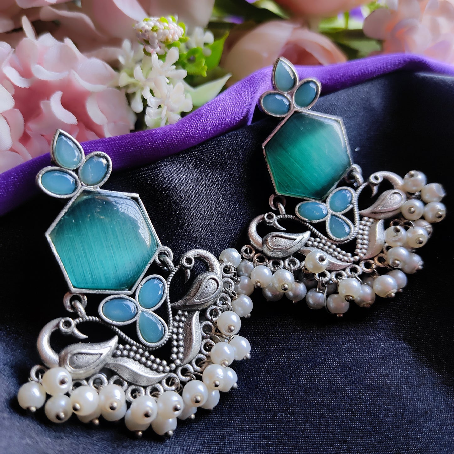 Turquoise Nisha monalisa stone earrings