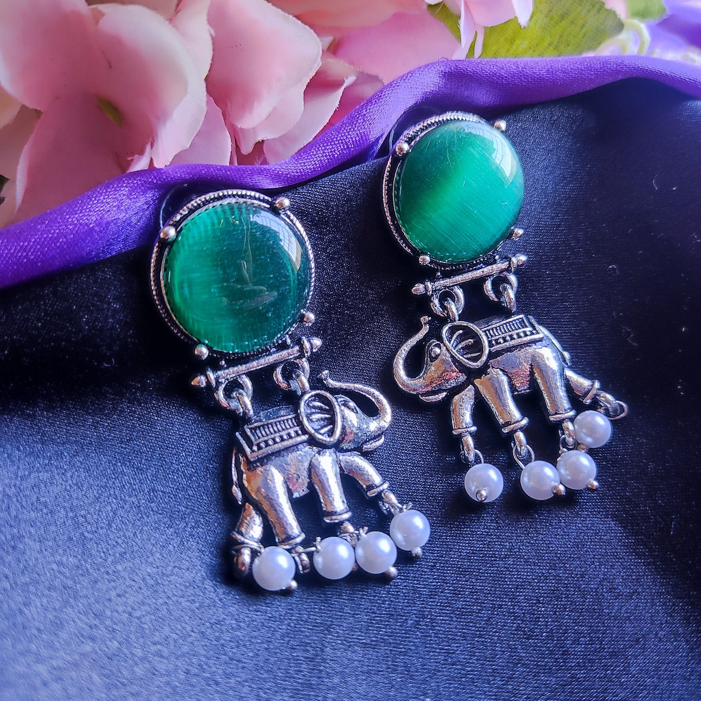Green Aditi monalisa stone earrings