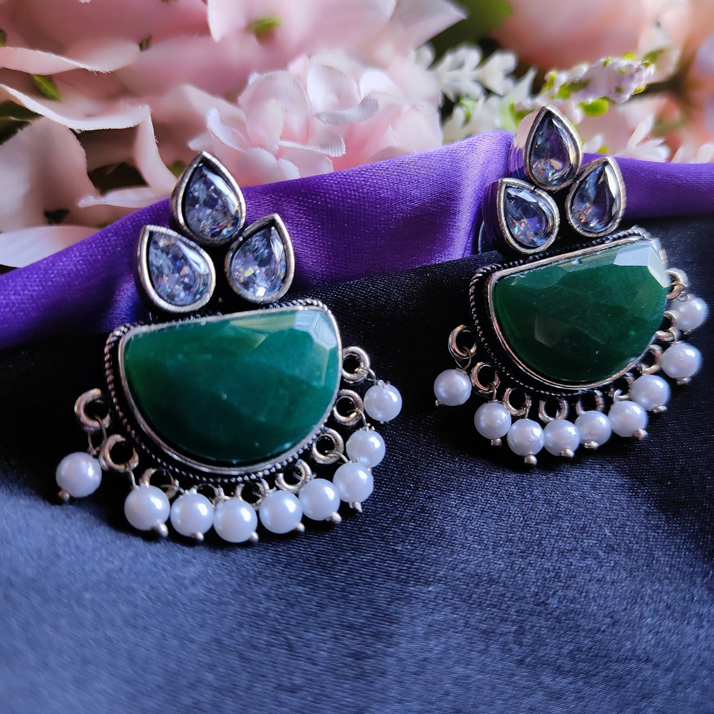 Green Dristi monalisa stone earrings