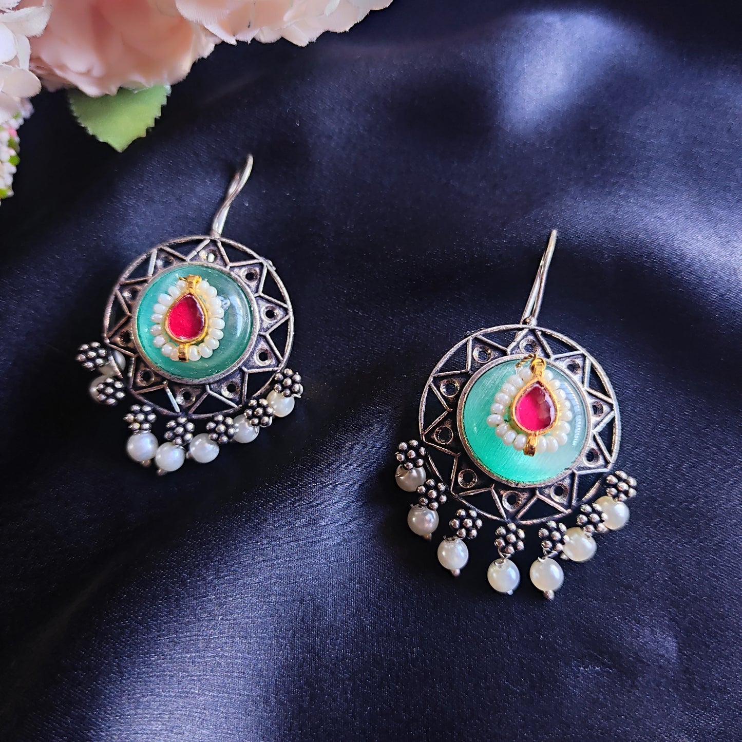 Turquoise Miraya monalisa stone earrings