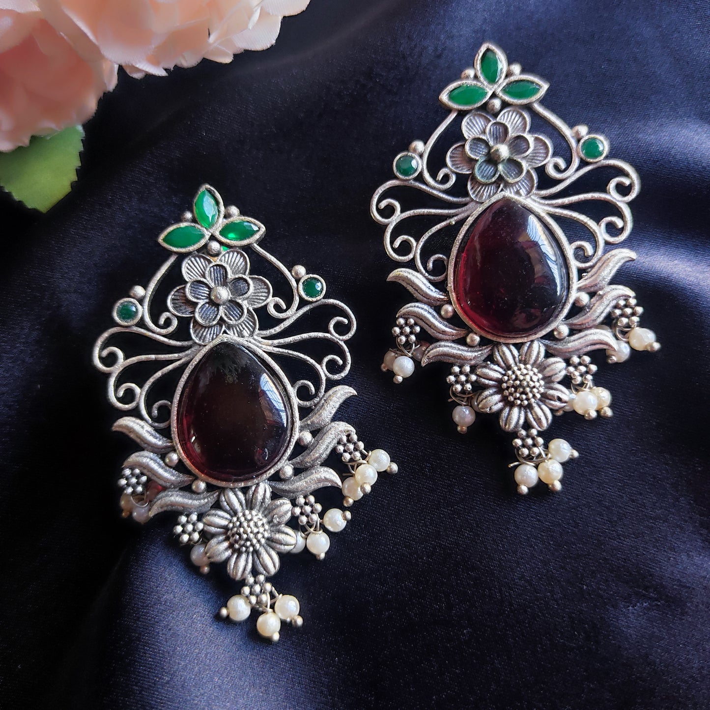 Red Ananya monalisa stone earrings