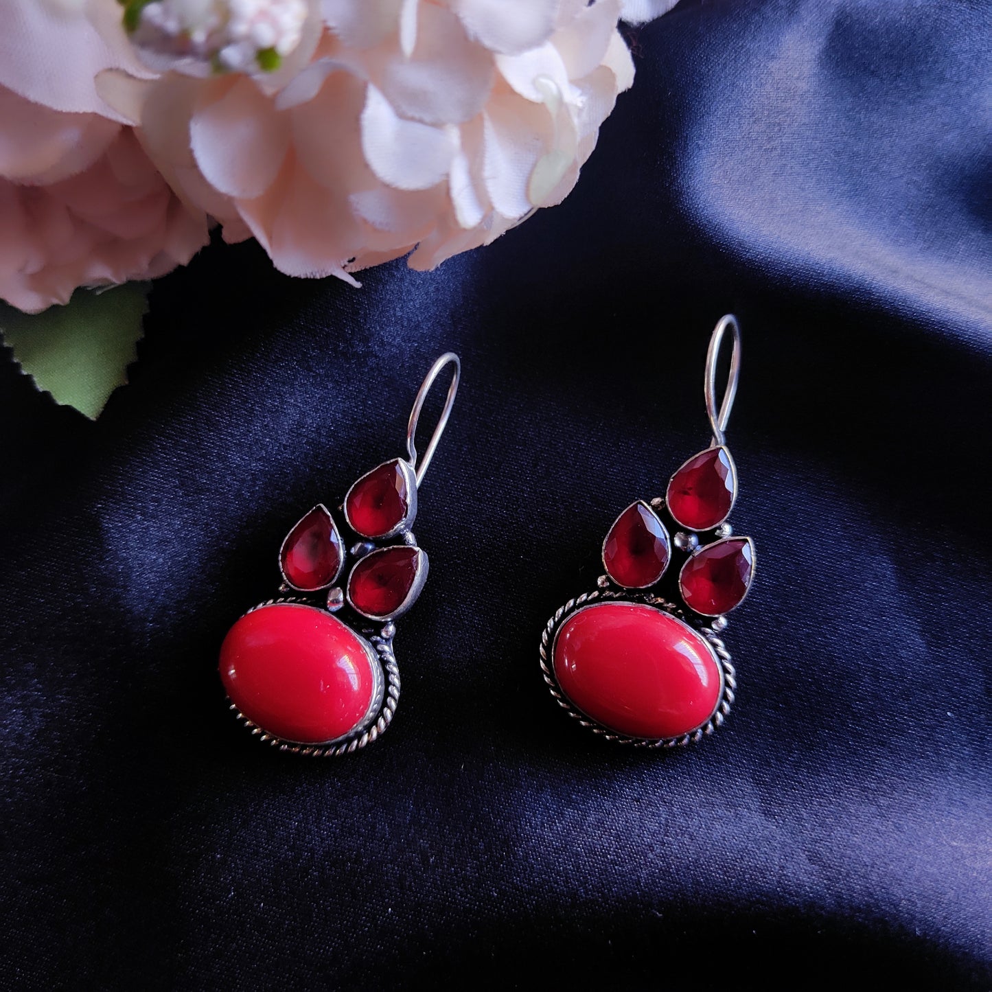 Red Tanu monalisa stone earrings