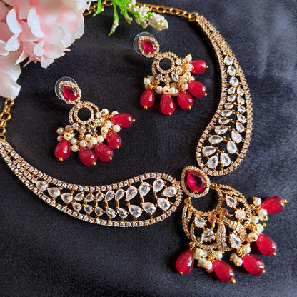 Premium Gold Plated Red Necklace set