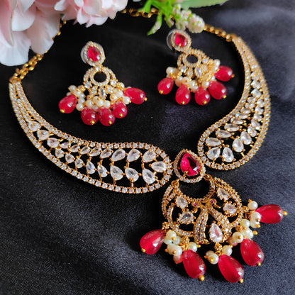 Premium Gold Plated Red Necklace set