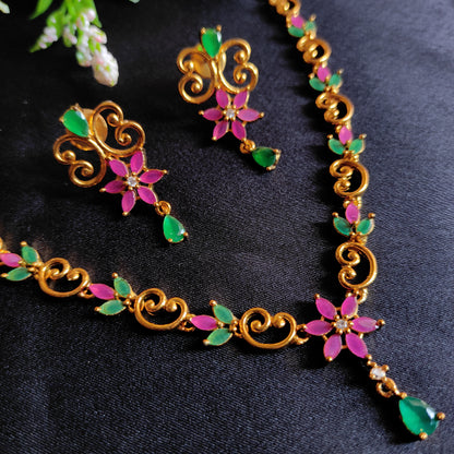 Green Pink gold plated Necklace set