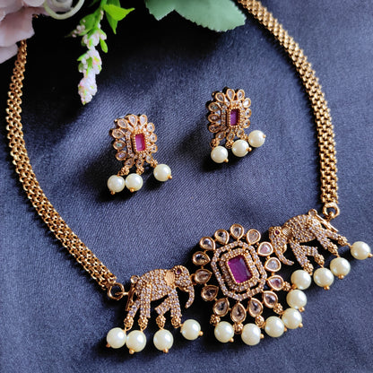 Elephant  motif  Ruby choker necklace set