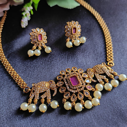 Elephant  motif  Ruby choker necklace set