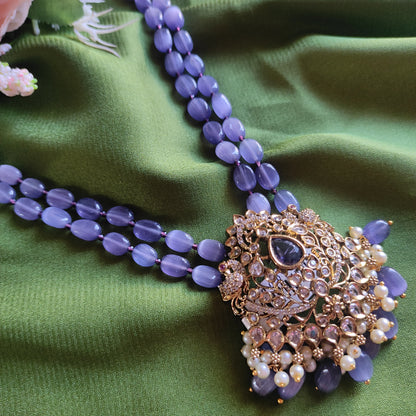 Elegant Victorian monalisa beaded Necklace in Violet [No Earrings]