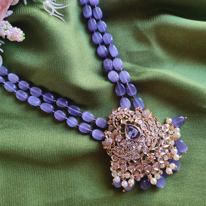 Elegant Victorian monalisa beaded Necklace in Violet [No Earrings]