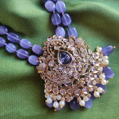 Elegant Victorian monalisa beaded Necklace in Violet [No Earrings]