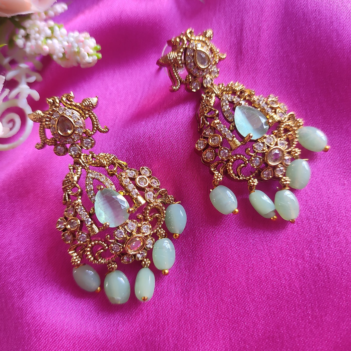Victorian  mint green gold plated earrings