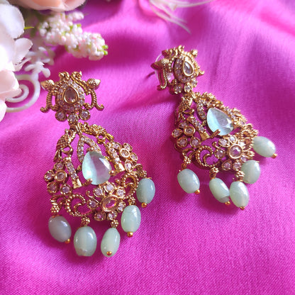 Victorian  mint green gold plated earrings