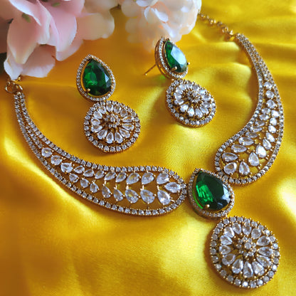 Green drop gold plated Necklace set