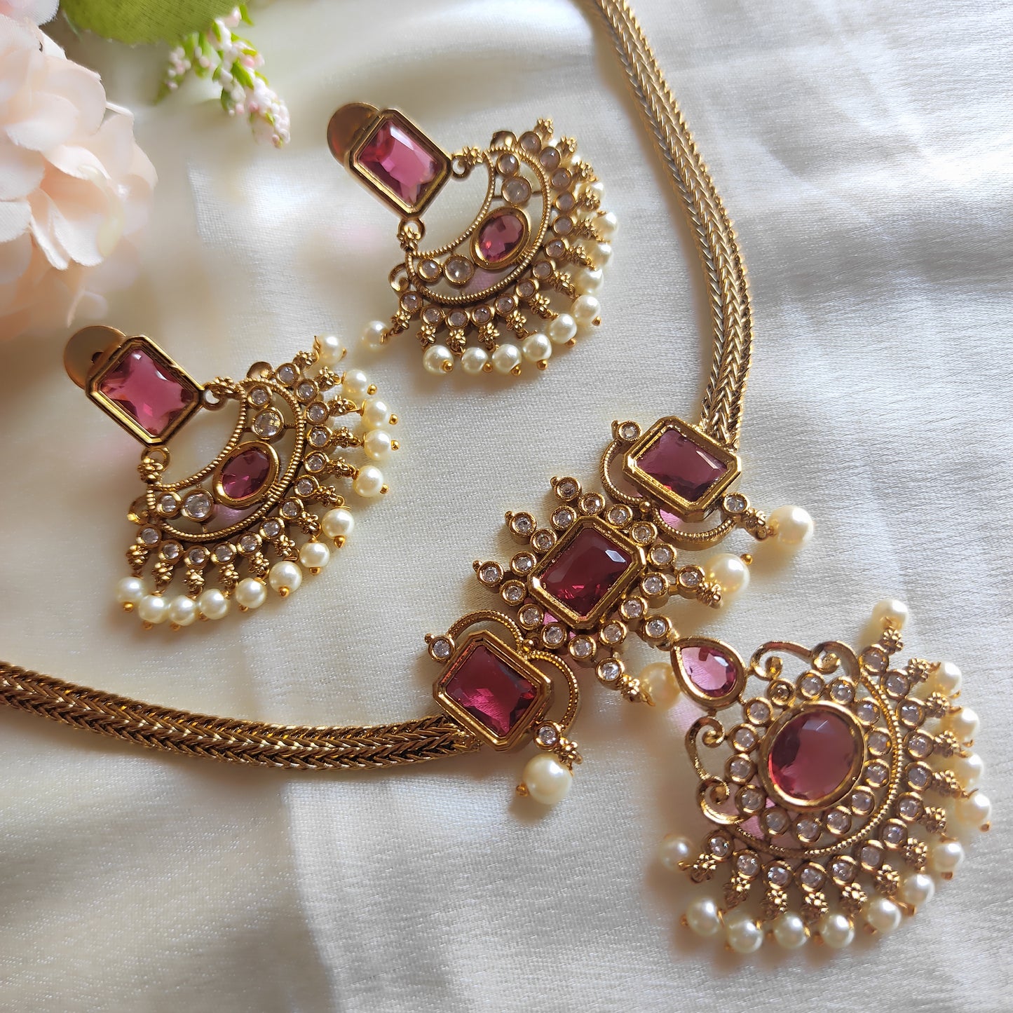 Beautiful chakra pendant choker  set (Ruby)