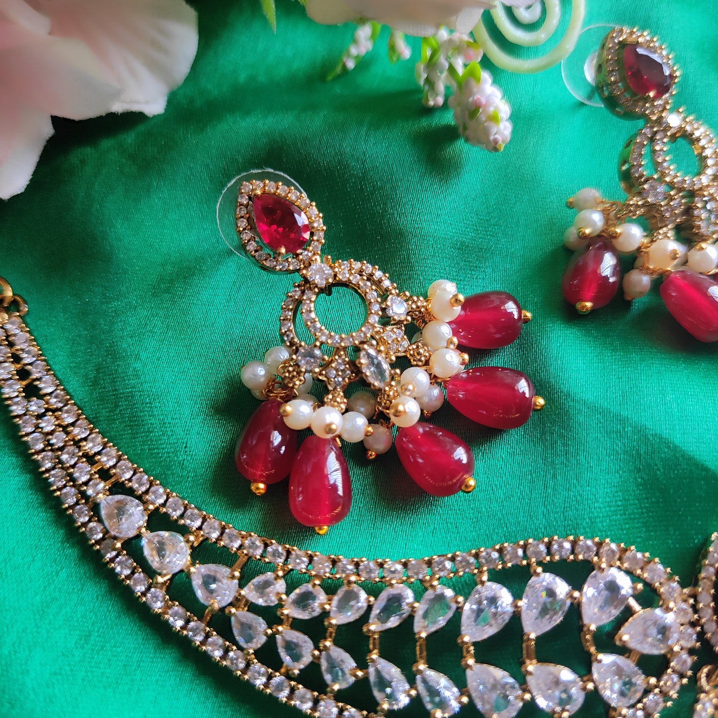 Premium Gold Plated Red Necklace set