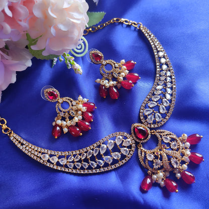 Premium Gold Plated Red Necklace set