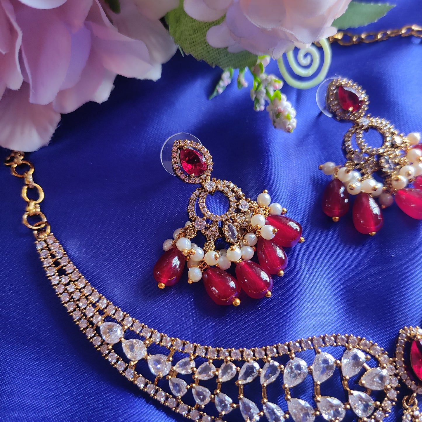 Premium Gold Plated Red Necklace set