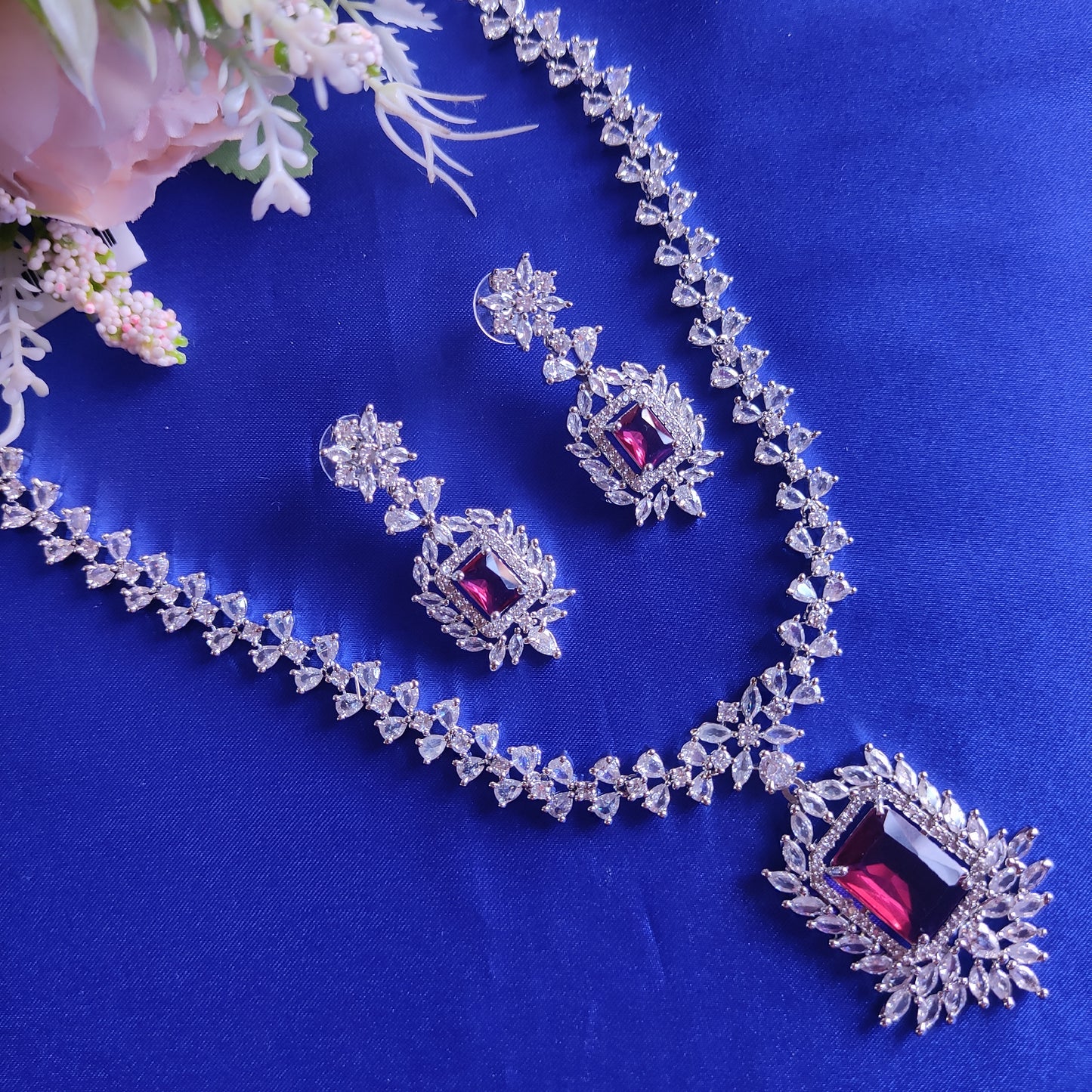 Red AD stone long Necklace set