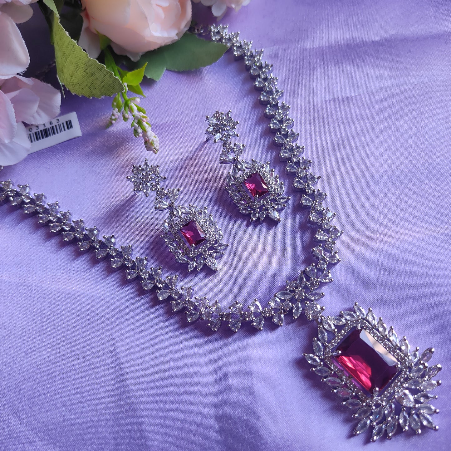 Red AD stone long Necklace set