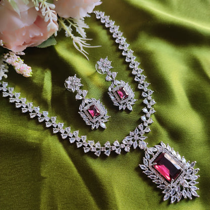 Red AD stone long Necklace set