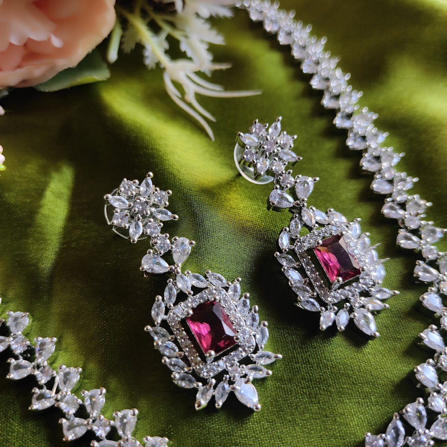Red AD stone long Necklace set