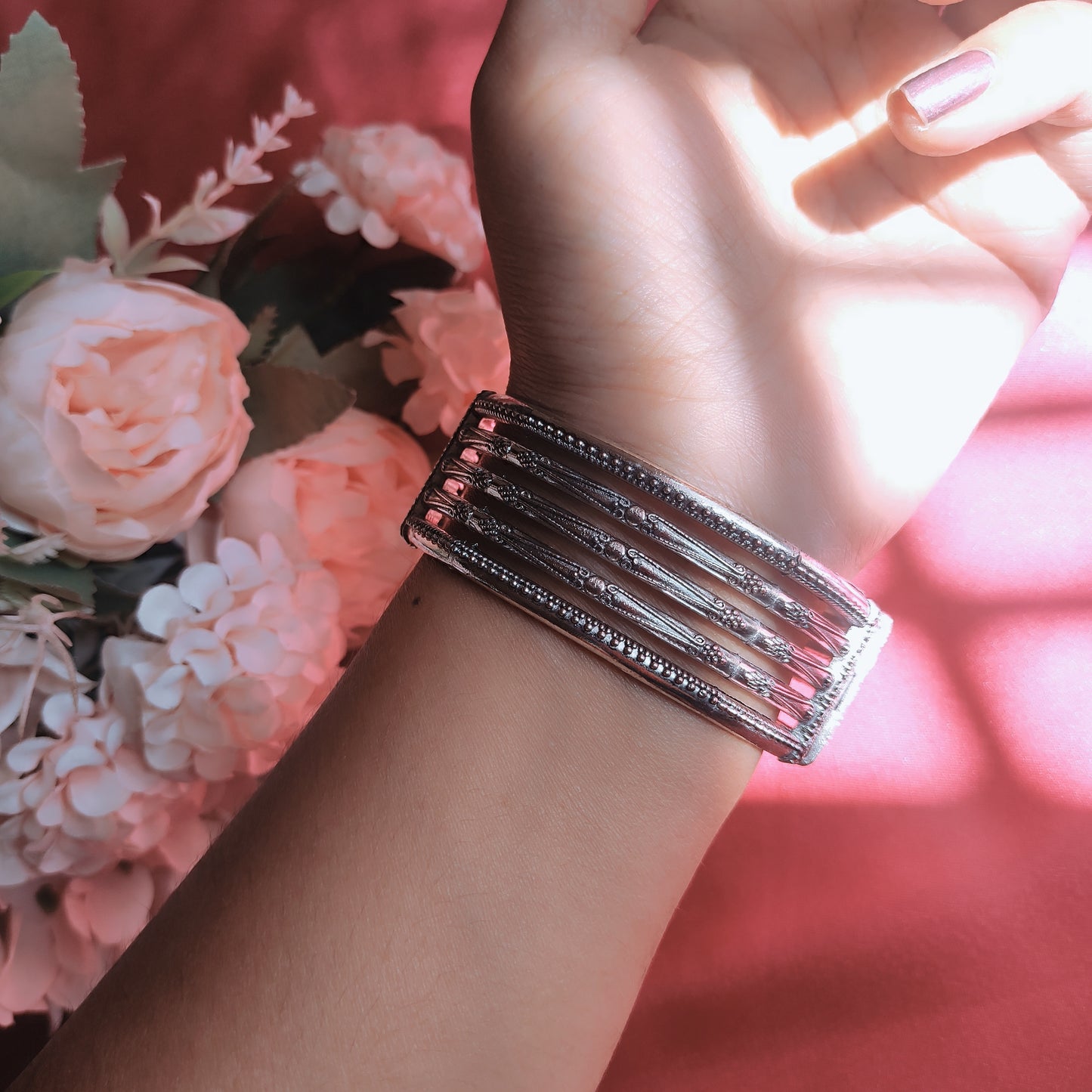 Silver Oxidised Brass Bangle Bracelet for Women