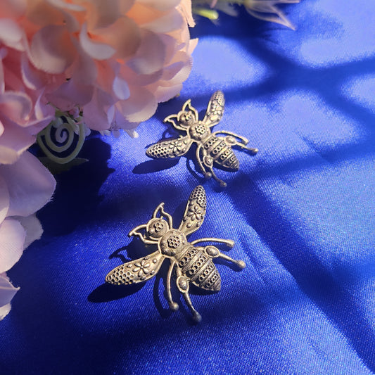 Buzzbee Brass Silver Stud Earrings