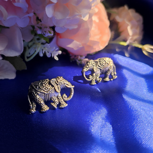 Silver Replica Oxidised Elephant Earrings