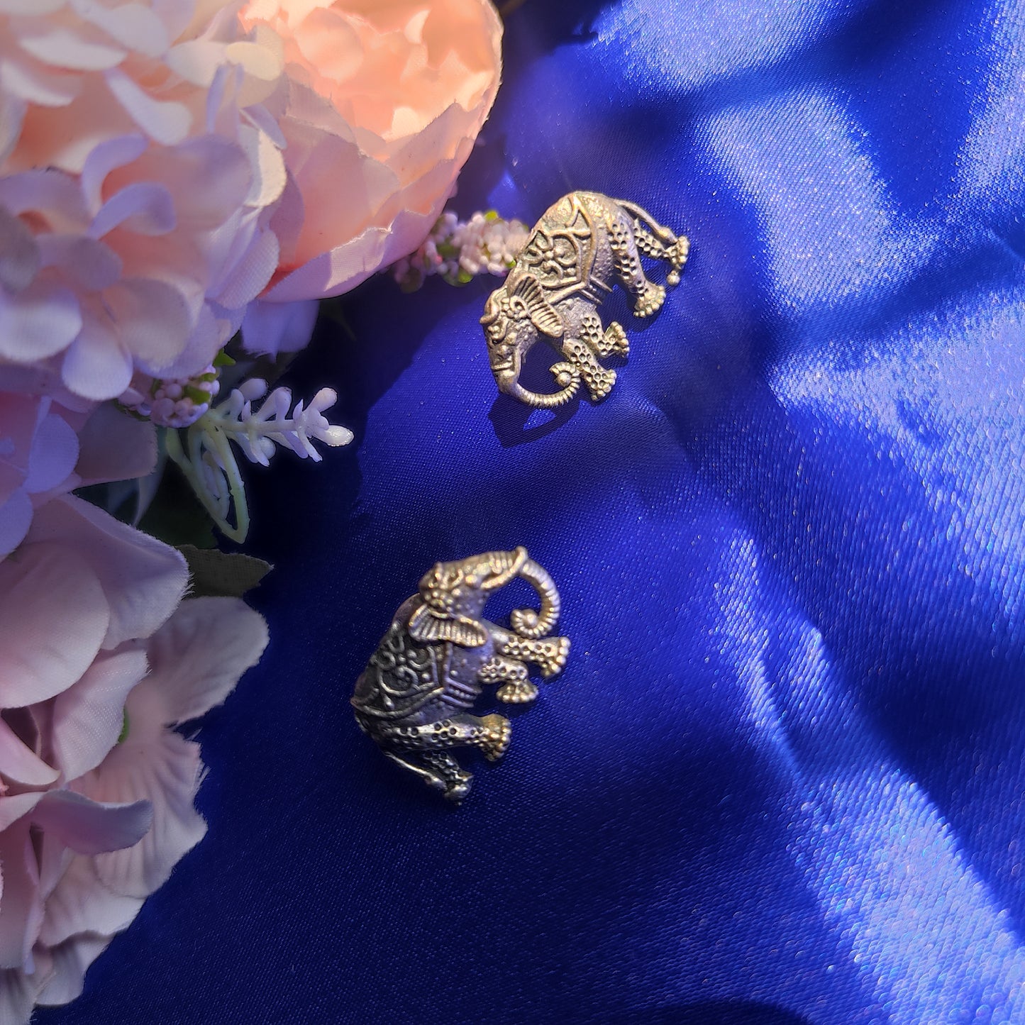 Silver Replica Oxidised Elephant Earrings