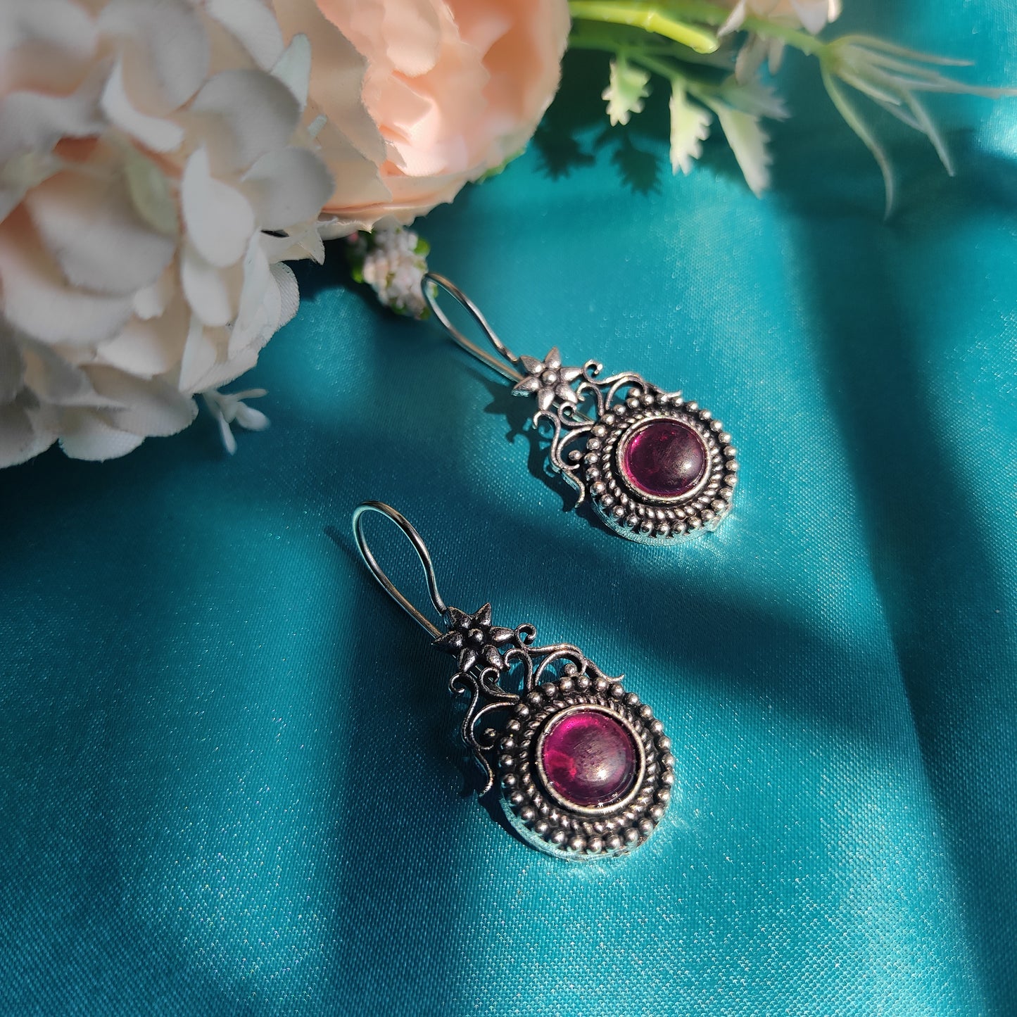 Small Flower Hanging  Earrings in Pink