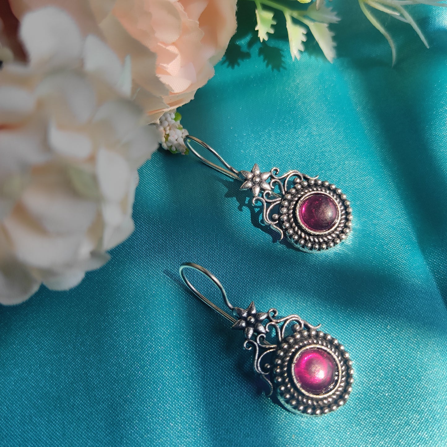 Small Flower Hanging  Earrings in Pink