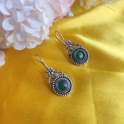 Small Flower Hanging  Earrings in Green