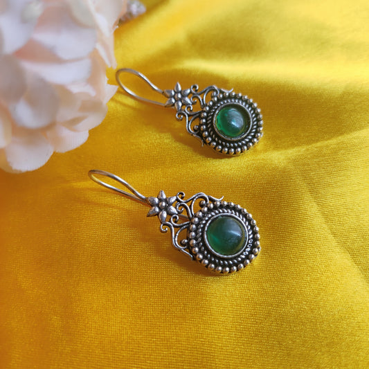 Small Flower Hanging  Earrings in Green