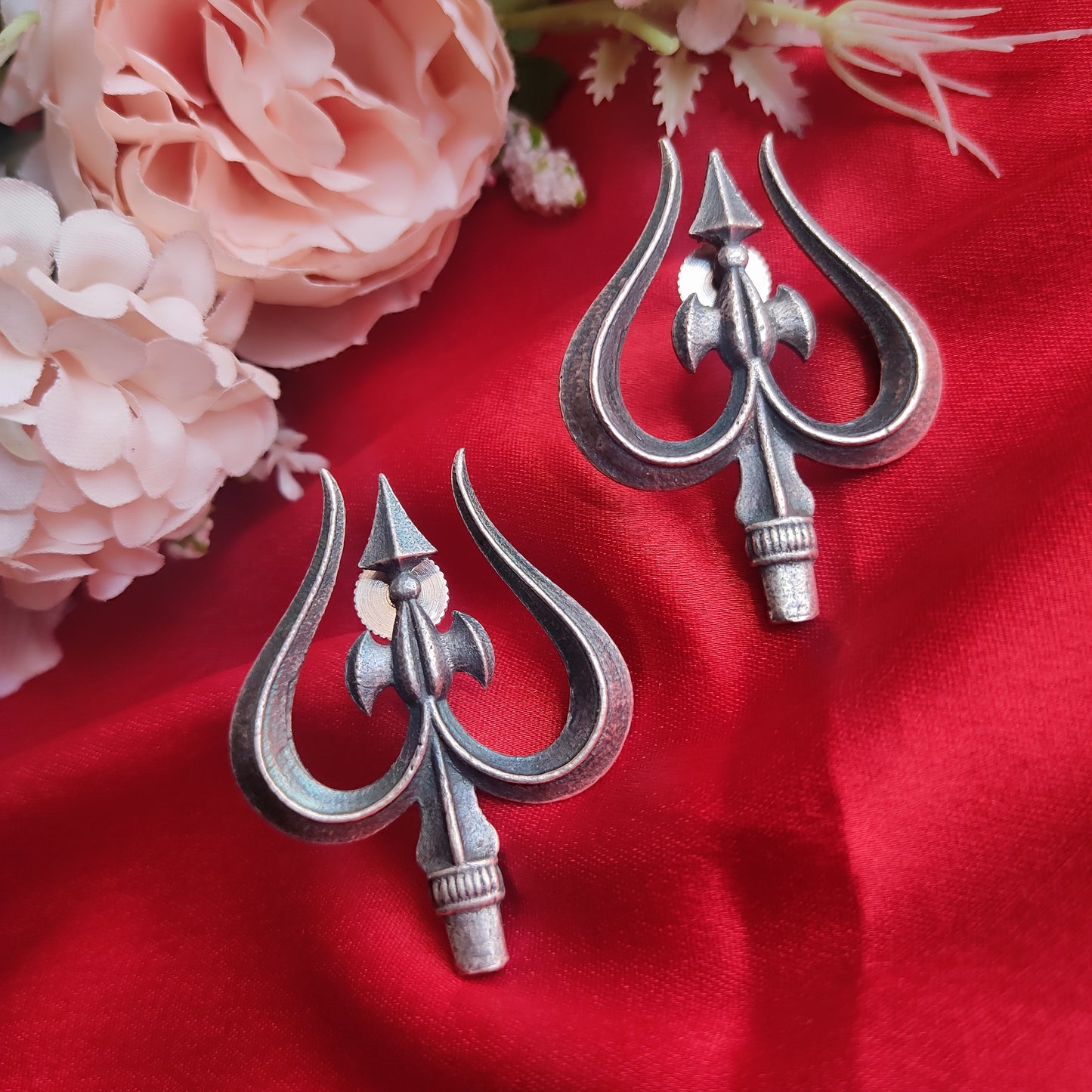 Trishul Silver Oxidised Earrings