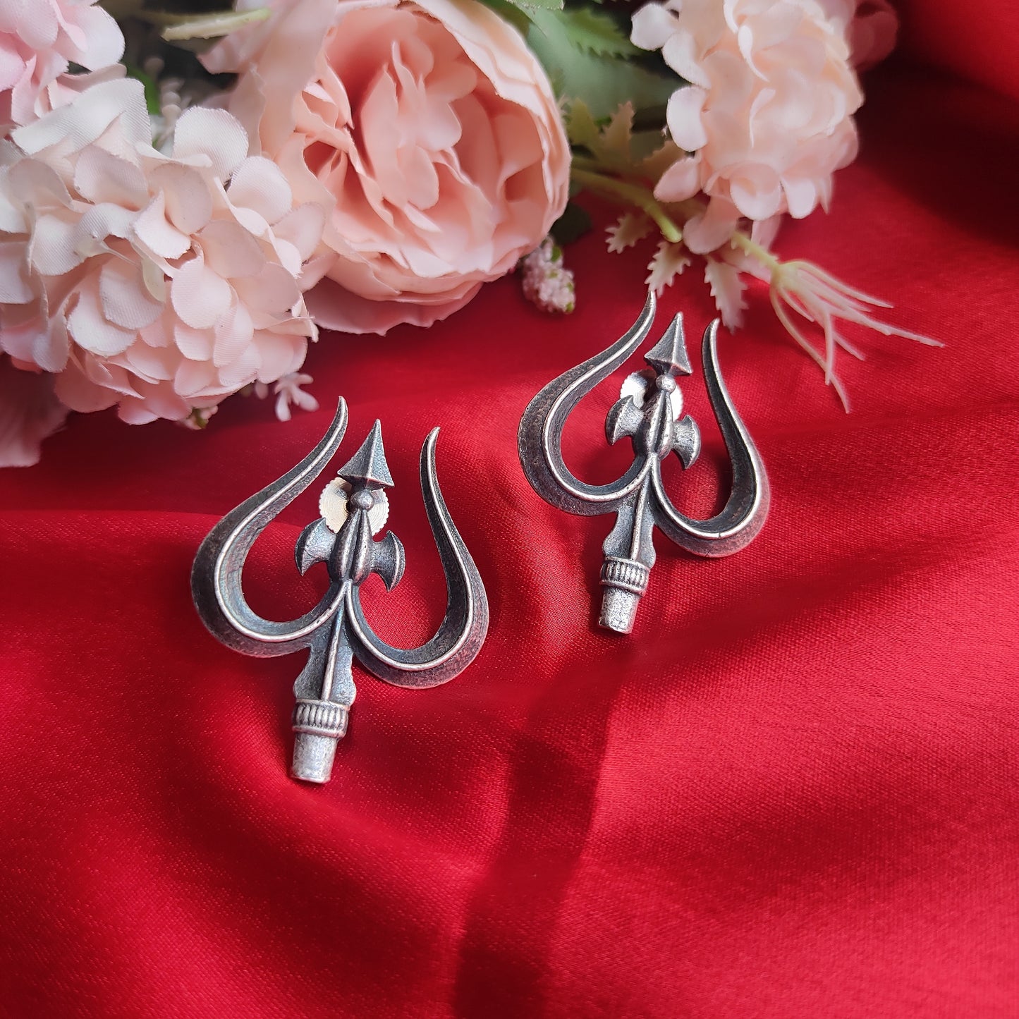 Trishul Silver Oxidised Earrings