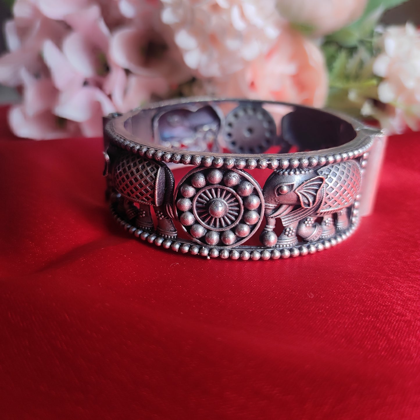 Silver Oxidised Brass Bangle Bracelet Elephant Kada for Women