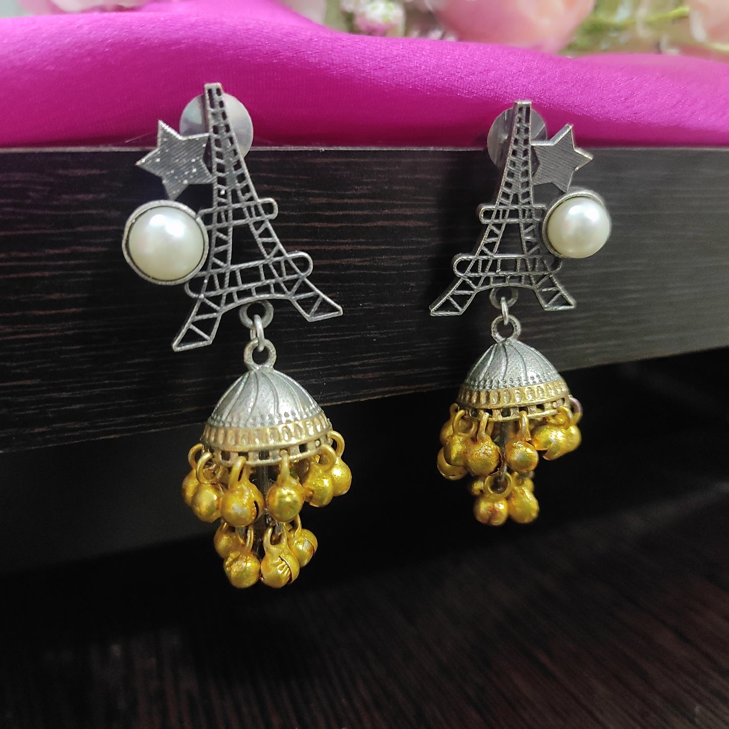 Eiffel Tower Dual tone Oxidised Earrings