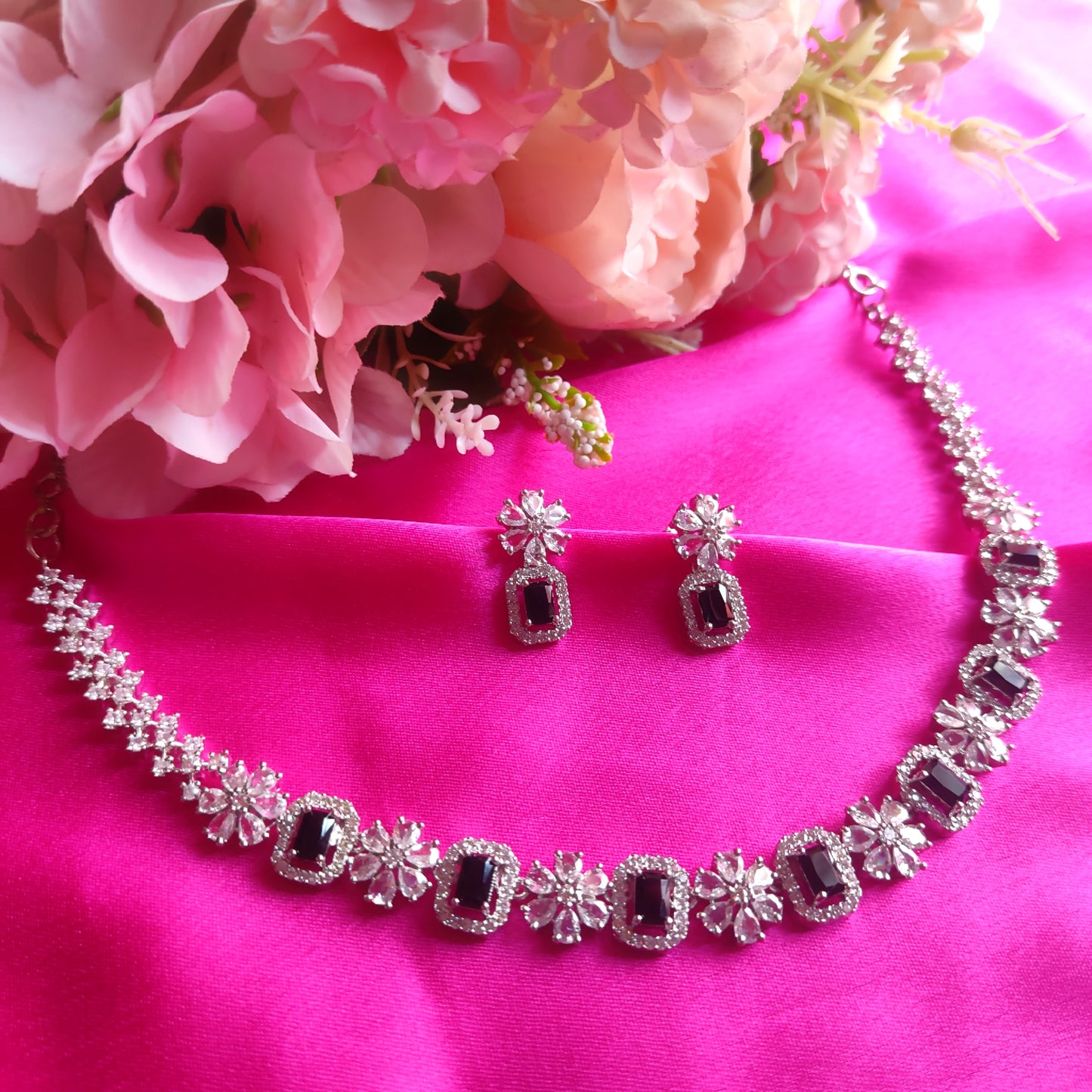 White & Black AD stone Necklace set