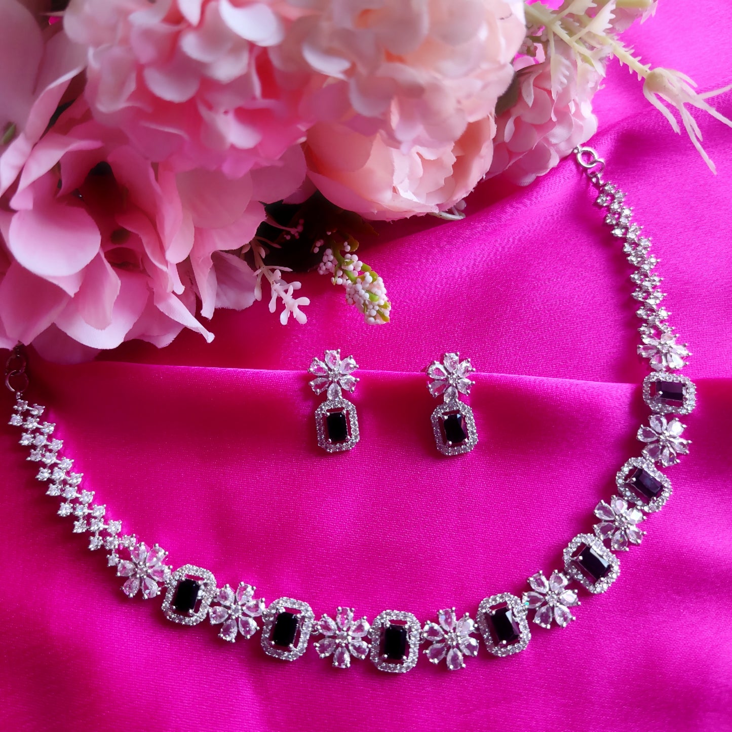 White & Black AD stone Necklace set