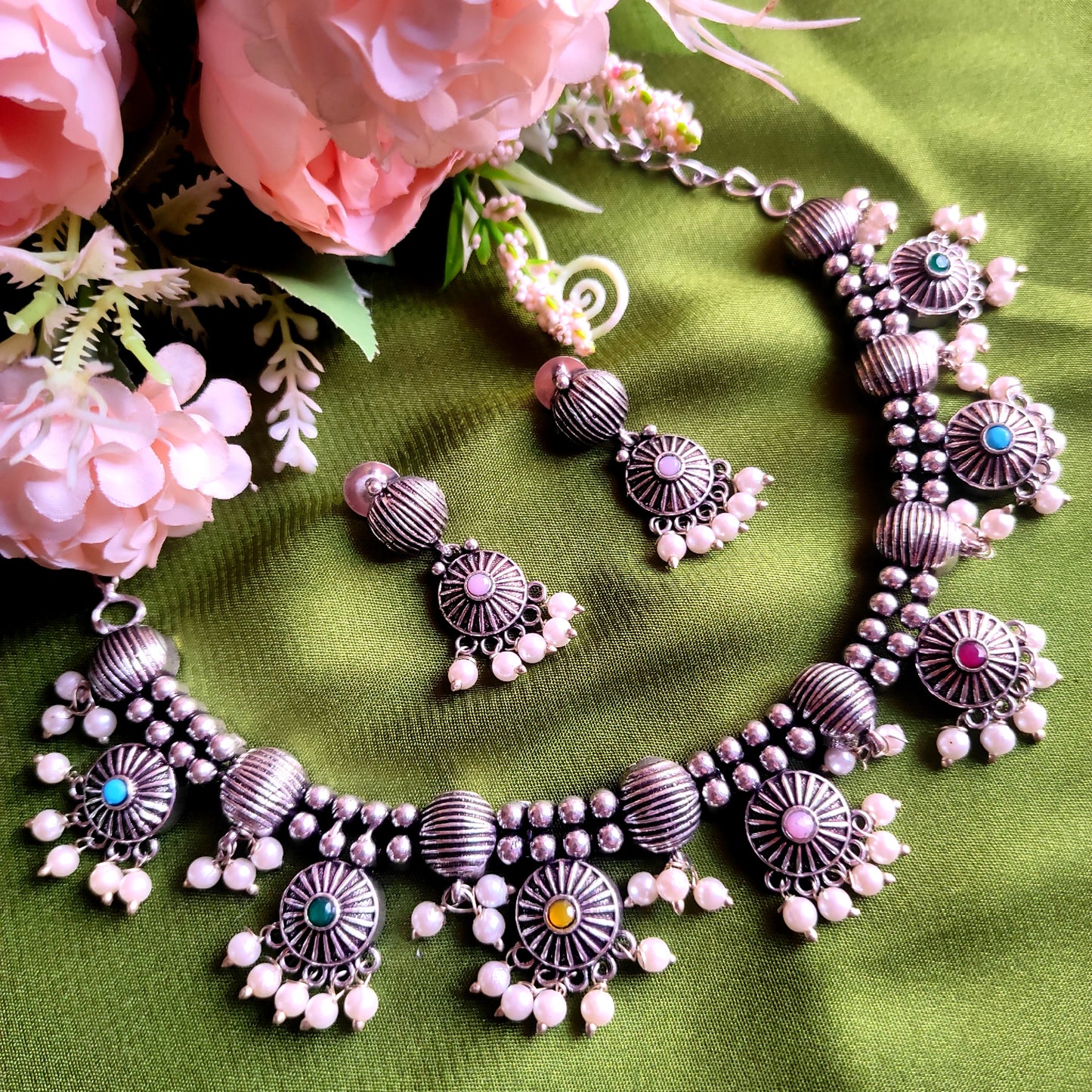 Silver Oxidised Necklace Set