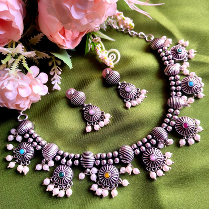 Silver Oxidised Necklace Set