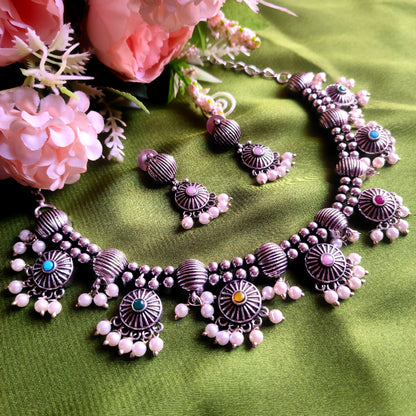 Silver Oxidised Necklace Set